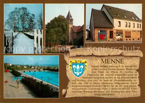 AK / Ansichtskarte Menne Freibad Warburg Kirche Menne