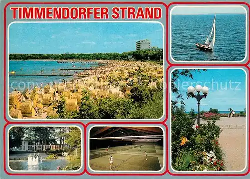 AK / Ansichtskarte Timmendorfer_Strand Segelboot Strand Tennishalle Timmendorfer_Strand