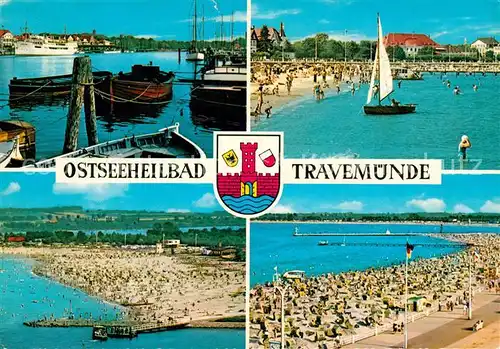 AK / Ansichtskarte Travemuende_Ostseebad Strand Hafen Segelboot Travemuende_Ostseebad