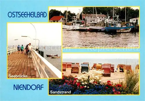 AK / Ansichtskarte Niendorf_Ostseebad Hafen Strand Seebruecke Niendorf_Ostseebad