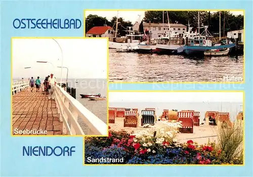 AK / Ansichtskarte Niendorf_Ostseebad Hafen Strand Seebruecke Niendorf_Ostseebad