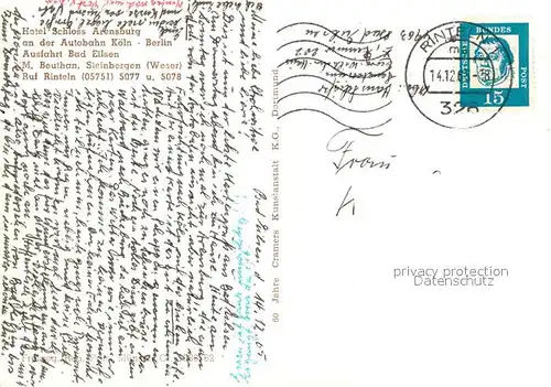 AK / Ansichtskarte Rinteln Hotel Schloss Arensburg Rinteln