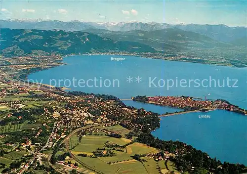 AK / Ansichtskarte Lindau_Bodensee Fliegeraufnahme mit Bregenz und Bregenzer Bucht Lindau Bodensee