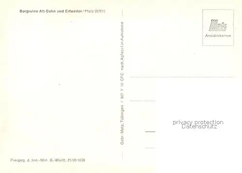 AK / Ansichtskarte Erfweiler Ehlingen Burgruine Alt Dahn Fliegeraufnahme Erfweiler Ehlingen