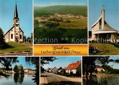 AK / Ansichtskarte Ludwigswinkel Kirchen Badesee Hauptstrasse Fliegeraufnahme Ludwigswinkel