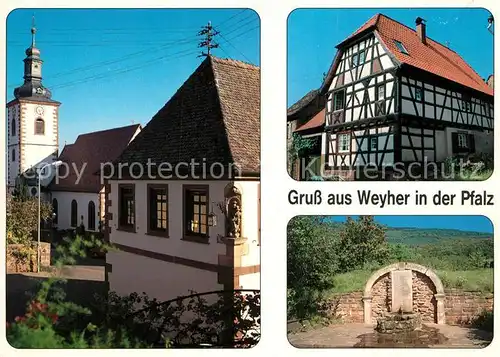 AK / Ansichtskarte Weyher_Pfalz Ortsmotiv mit Kirche Fachwerkhaus Brunnen Weyher Pfalz