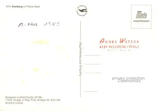 AK / Ansichtskarte Ramberg Pfaelzer Wald Fliegeraufnahme Burgschenke Burgruine Ramberg