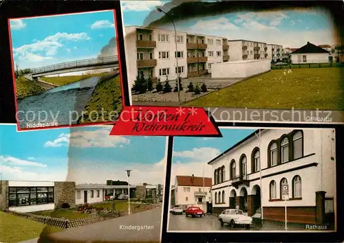 AK / Ansichtskarte Karben Nidda Kindergarten Rathaus Ortspartie Wohnblocks Karben