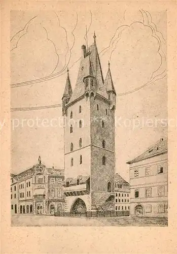 AK / Ansichtskarte Mayence Tour de Bois Holzturm Zeichnung Kuenstlerkarte Mayence