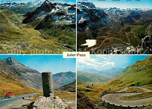 AK / Ansichtskarte Julierpasshoehe Panorama Kehren Roemer Saeule Gebirgspass Alpenpanorama Julierpasshoehe