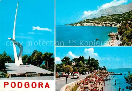 Podgora Panorama Kueste Strand Denkmal Galebova Krila Podgora