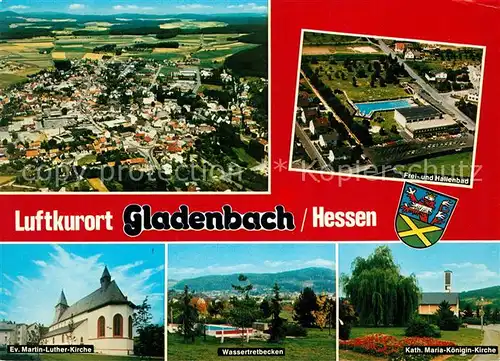 AK / Ansichtskarte Gladenbach Fliegeraufnahme Frei  und Hallenbad Wassertretbecken  Gladenbach