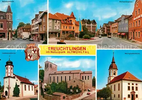 AK / Ansichtskarte Treuchtlingen Im Naturpark Altmuehltal Wallmuellerplatz Bahnhofstrasse Kirchen Treuchtlingen