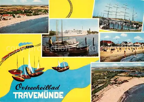 AK / Ansichtskarte Travemuende_Ostseebad Strand Fliegeraufnahme Segelschiff  Travemuende_Ostseebad