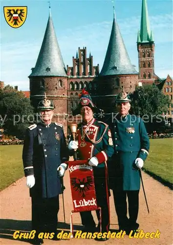 AK / Ansichtskarte Luebeck Holstentor St. Petri Polizeioberkommisar Stadtatsrufer Uniformen  Luebeck