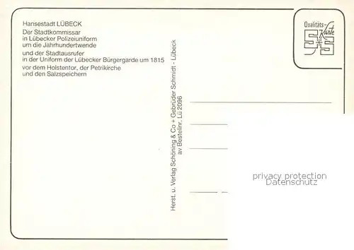 AK / Ansichtskarte Luebeck Stadtkommisar Polizeiuniform Stadtausrufer Buergergarde Holstentor Luebeck