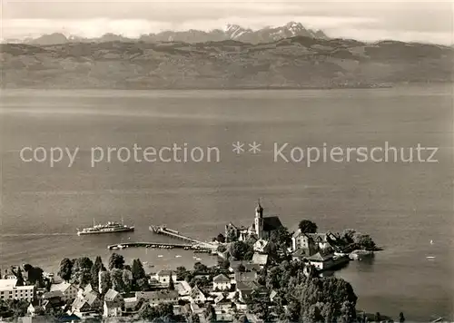 AK / Ansichtskarte Wasserburg_Bodensee Fliegeraufnahme mit Saentis Wasserburg Bodensee