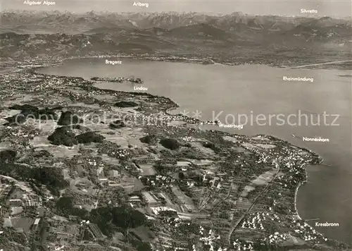 AK / Ansichtskarte Bodensee_Region Fliegeraufnahme mit Bregenz Lindau Wasserburg Nonnenhorn Kressbronn Bodensee Region