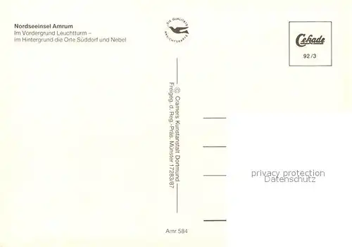 AK / Ansichtskarte Insel_Amrum Fliegeraufnahme mit Leuchtturm Sueddorf und Nebel Insel Amrum