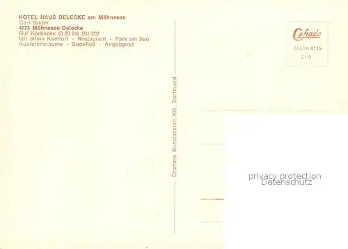 AK / Ansichtskarte Delecke Hotel Haus Delecke am Moehnesee Delecke
