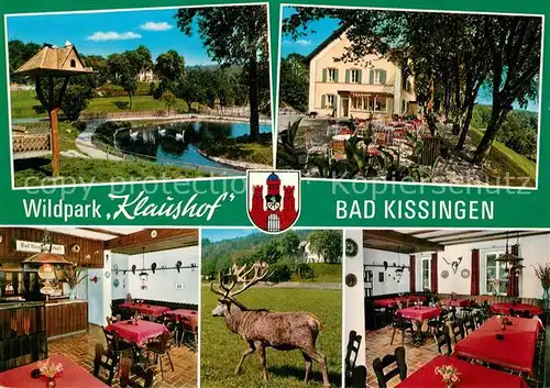 AK / Ansichtskarte Bad_Kissingen Wildpark Klaushof Restaurant Teich Terrasse Gaststube Hirsch Bad_Kissingen
