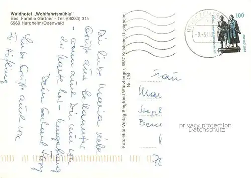 AK / Ansichtskarte Hardheim_Odenwald Waldhotel Wohlfahrtsmuehle Hardheim Odenwald