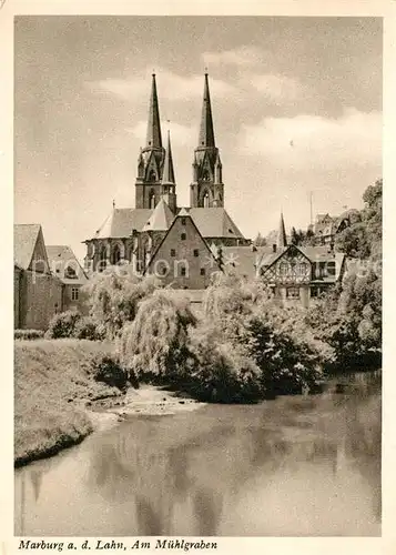 AK / Ansichtskarte Marburg_Lahn Partie am Muehlgraben Kirche Marburg_Lahn