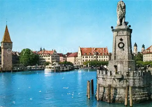AK / Ansichtskarte Lindau_Bodensee Der Loewe mit Hafen Lindau Bodensee