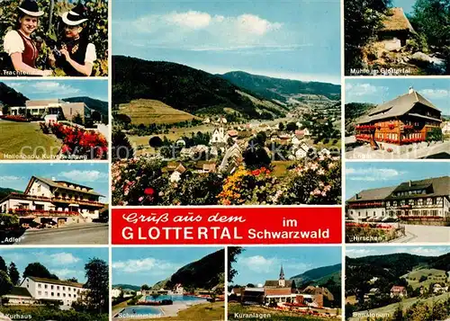 AK / Ansichtskarte Glottertal Landschaftspanorama Trachten Hallenbad Hotel Kurhaus Schwimmbad Sanatorium Muehle Glottertal