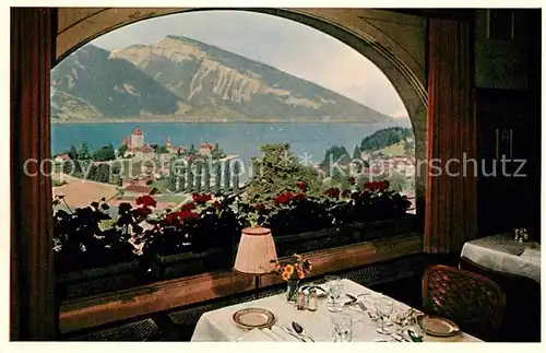 AK / Ansichtskarte Spiez_Thunersee_BE Blick aus Station Restaurant  Spiez_Thunersee_BE
