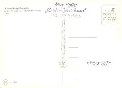 AK / Ansichtskarte Engalm gegen Grubenkar Karwendel Max Kofler Cafe Gaestehaus Engalm