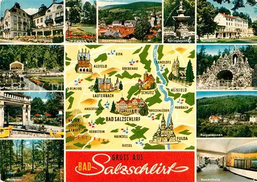 AK / Ansichtskarte Bad_Salzschlirf Badehof Golfplatz Kurpensionen Mariengrotte Musikpavillon Bad_Salzschlirf