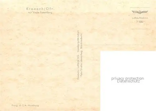 AK / Ansichtskarte Kronach_Oberfranken Fliegeraufnahme mit Veste Rosenberg Kronach Oberfranken