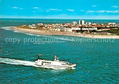 AK / Ansichtskarte Norderney_Nordseebad Fliegeraufnahme mit Fahrgastschiff Norderney_Nordseebad