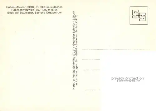 AK / Ansichtskarte Schluchsee Fliegeraufnahme mit Staumauer See und Ortszentrum Schluchsee