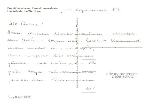 AK / Ansichtskarte Wuerzburg Karmeliterinnenkloster Himmelspforten Fliegeraufnahme Wuerzburg