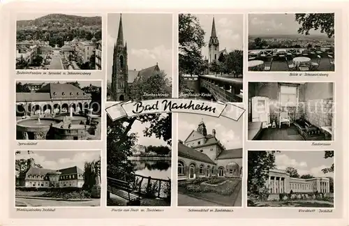AK / Ansichtskarte Bad_Nauheim Bahnhofsallee Sprudel Johannisberg Sprudelhof Institut Kirche Badehaus Bad_Nauheim
