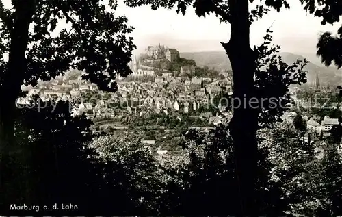 AK / Ansichtskarte Marburg_Lahn Durchblick zur Stadt mit Schloss Marburg_Lahn