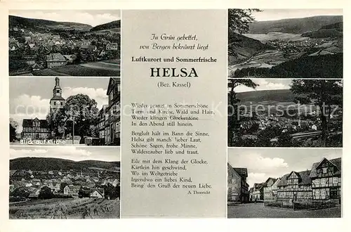 AK / Ansichtskarte Helsa Teilansichten Landschaftspanorama Kirche Fachwerkhaeuser Gedicht Helsa