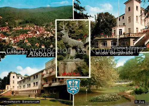 AK / Ansichtskarte Alsbach_Bergstrasse Panorama Luftkurort Hirschpark Sanatorium Hirschskulptur Alsbach_Bergstrasse