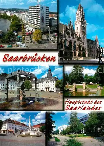 AK / Ansichtskarte Saarbruecken Haeuserpartie an der Saar Rathaus Platz St Johanner Markt Park Saarbruecken