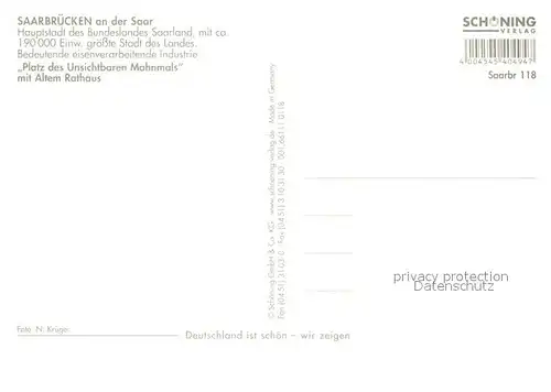 AK / Ansichtskarte Saarbruecken Platz des Unsichtbaren Mahnmals Altes Rathaus Saarbruecken