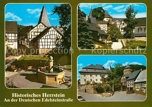 AK / Ansichtskarte Herrstein Historisches Staedtchen an der Deutschen Edelsteinstrasse Fachwerkhaeuser Brunnen Herrstein