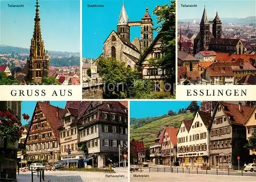 AK / Ansichtskarte Esslingen_Neckar Teilansicht Kirche Rathausplatz Marktplatz Esslingen Neckar