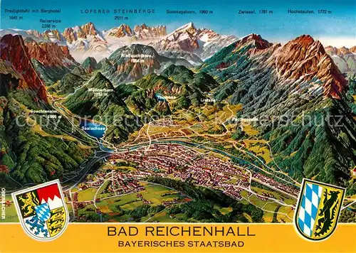 AK / Ansichtskarte Bad_Reichenhall und Umgebung Alpenpanorama aus der Vogelperspektive Wappen Bad_Reichenhall