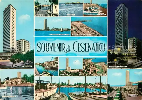 AK / Ansichtskarte Cesenatico Grattacielo Porto Canale Spiaggia veduta aerea Cesenatico