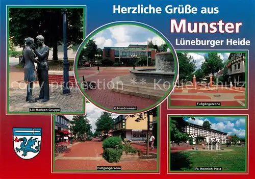 AK / Ansichtskarte Munster_oertze Lilli Marleen Gruppe Gaensebrunnen Fussgaengerzone Fr Heinrich Platz Munster_oertze