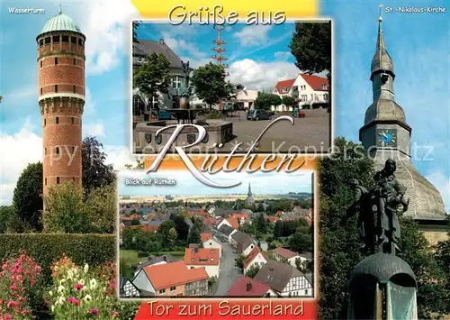 AK / Ansichtskarte Ruethen_Moehne Wasserturm Marktbrunnen Stadtblick St Nikolaus Kirche Ruethen Moehne