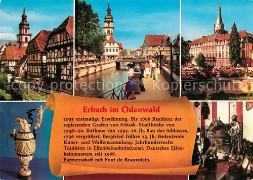 AK / Ansichtskarte Erbach_Odenwald Fachwerkhaus Kanal Schloss Elfenbeinschnitzerei Reiterstandbild Erbach Odenwald