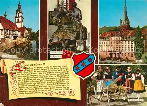 AK / Ansichtskarte Erbach_Odenwald Muemlingpartie Turnierruestung im Rittersaal Schloss Trachtengruppe Erbach Odenwald